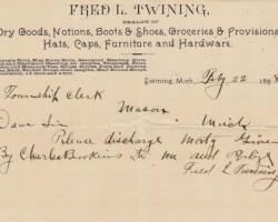 1898 Fred L Twining Notice to Mason Twp Clerk 1898 Fred L Twining Notice to Mason Twp Clerk
