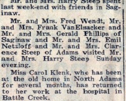 North Adams Twp social item 1944 North Adams Social Item
