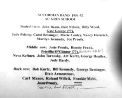 1951-52 Au Gres Schools Accordion Band member names